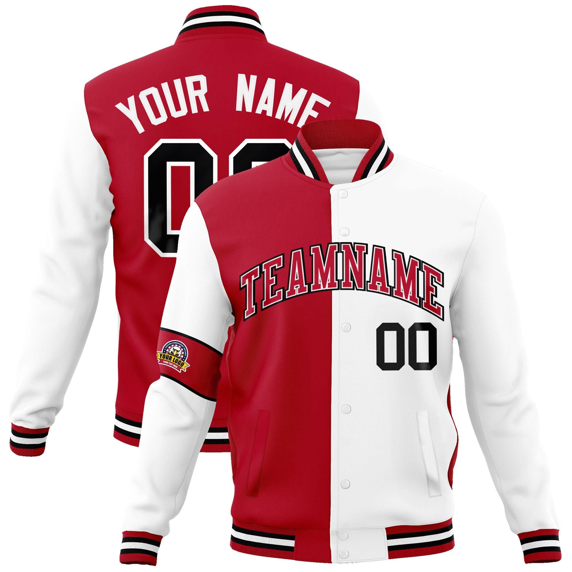 Custom Red White-Black Letterman Two Tone Full-Snap Split Fashion Jacket