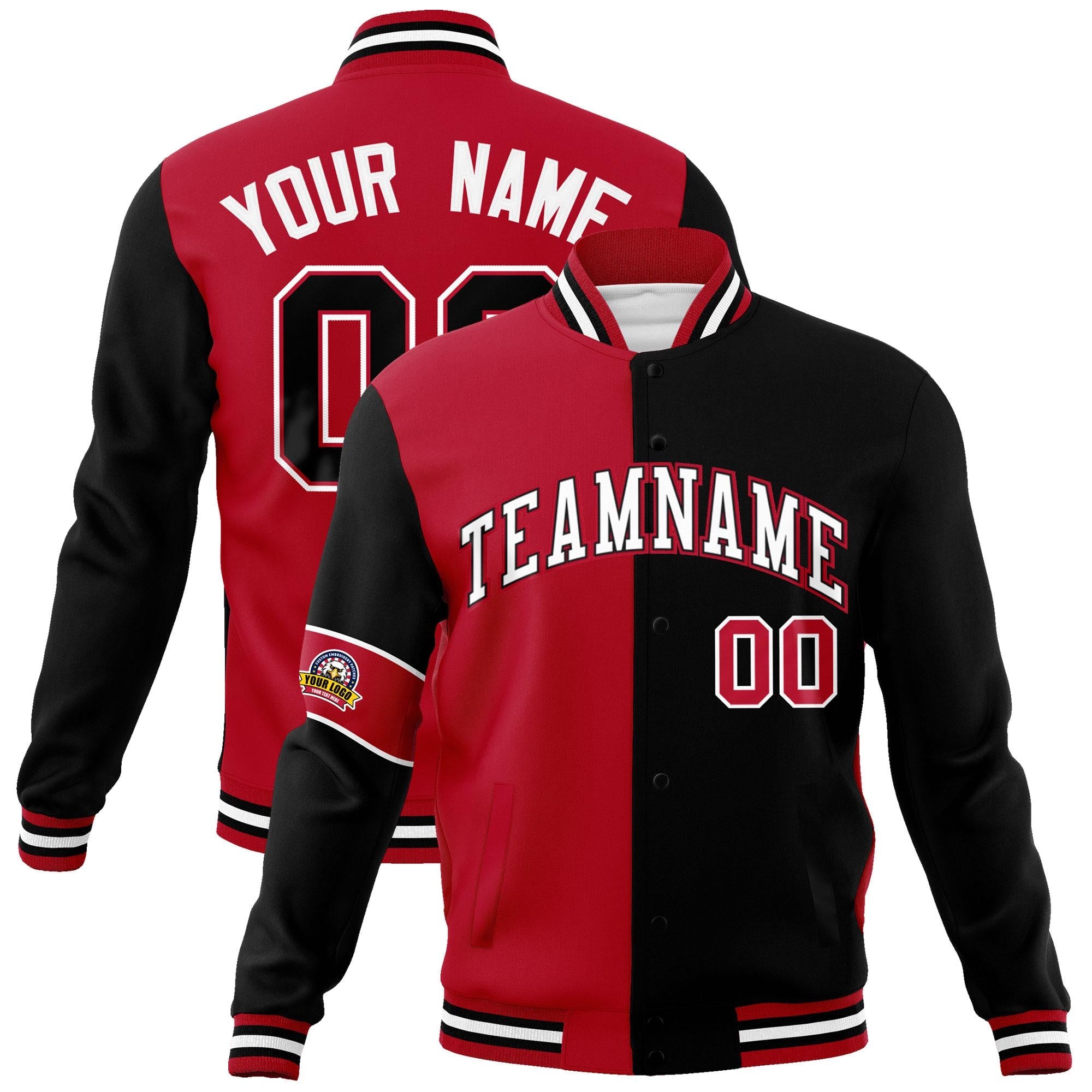 Custom Red Black-White Letterman Two Tone Full-Snap Split Fashion Jacket