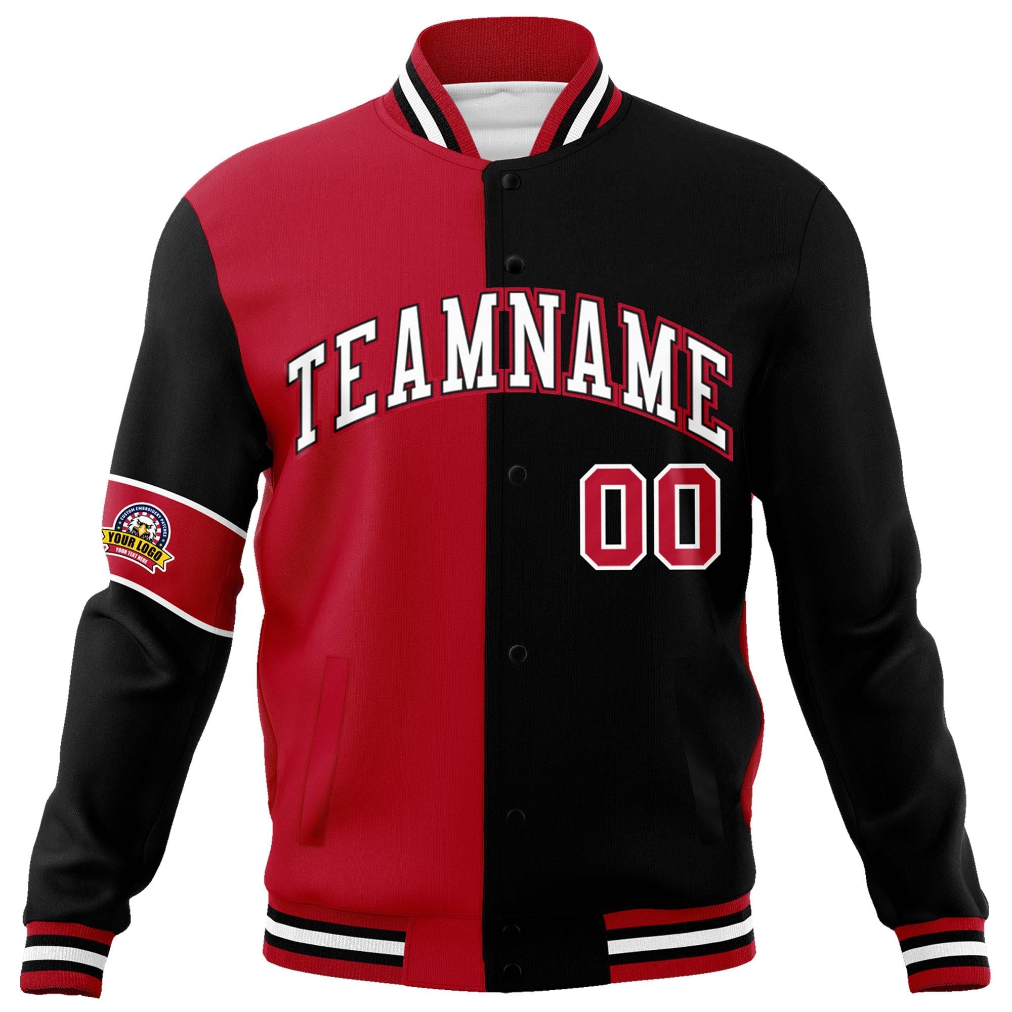 Custom Red Black-White Letterman Two Tone Full-Snap Split Fashion Jacket