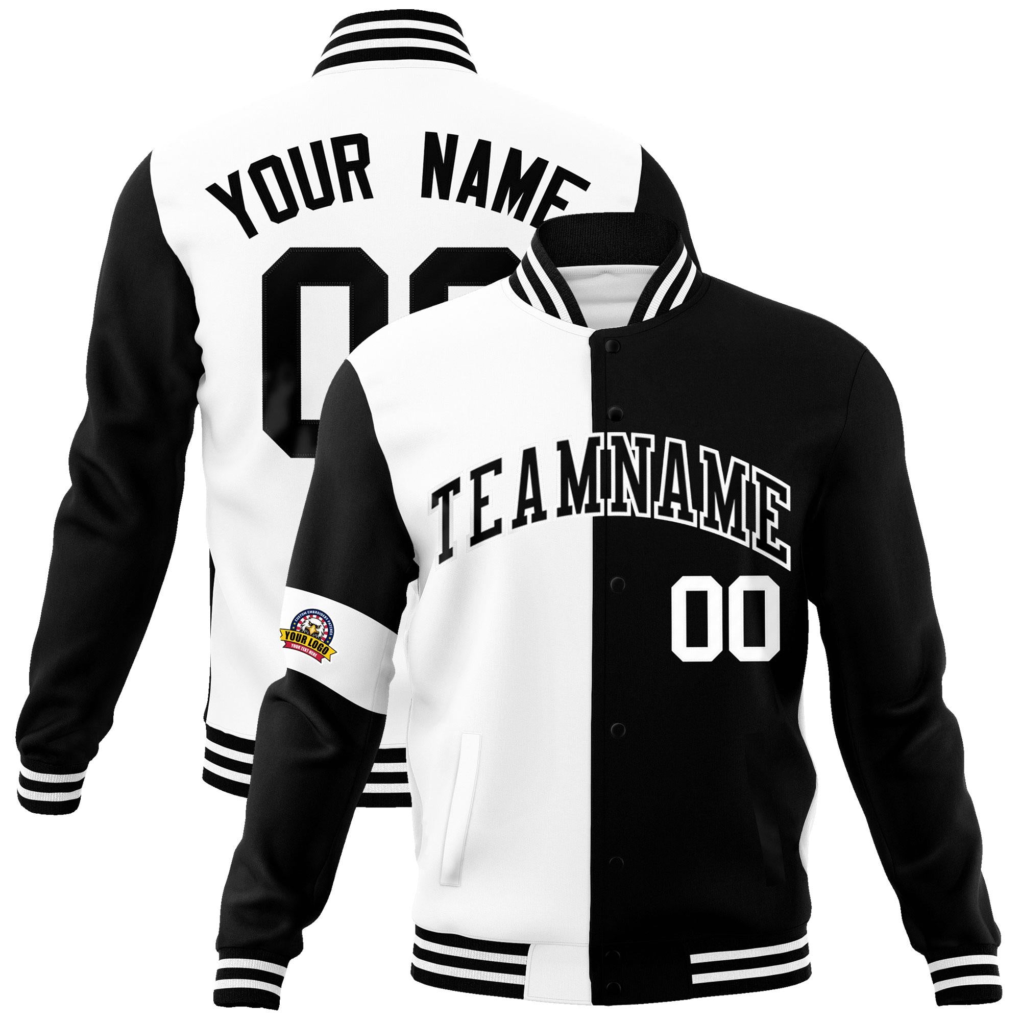 Custom White Black Letterman Two Tone Full-Snap Split Fashion Jacket