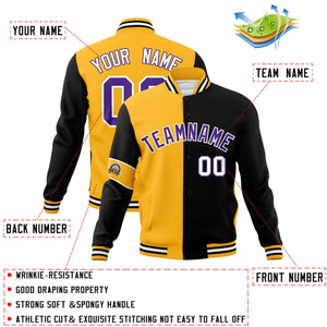 Custom Gold Black-Purple Letterman Two Tone Full-Snap Split Fashion Jacket