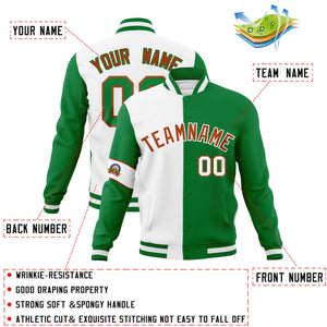 Custom White Kelly Green-Orange Letterman Two Tone Full-Snap Split Fashion Jacket