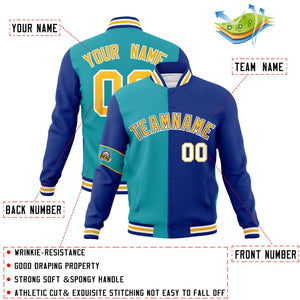 Custom Aqua Royal-Gold Letterman Two Tone Full-Snap Split Fashion Jacket