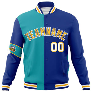 Custom Aqua Royal-Gold Letterman Two Tone Full-Snap Split Fashion Jacket