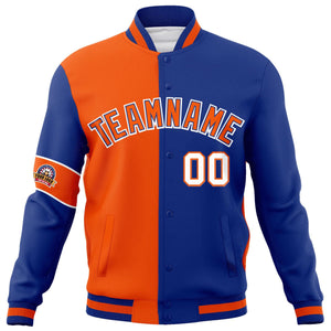 Custom Orange Royal-White Letterman Two Tone Full-Snap Split Fashion Jacket