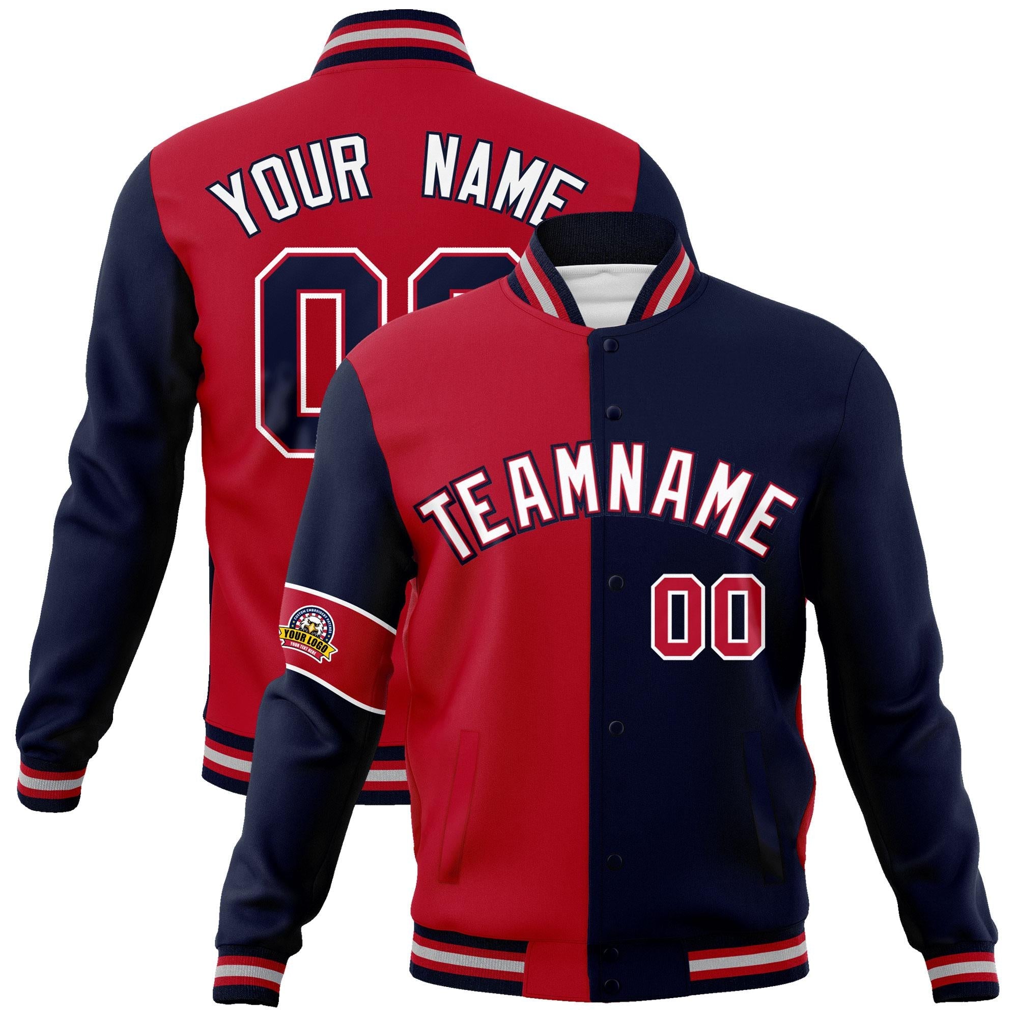 Custom Red Navy-White Letterman Two Tone Full-Snap Split Fashion Jacket