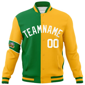 Custom Kelly Green Gold-White Letterman Two Tone Full-Snap Split Fashion Jacket