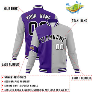 Custom Purple Gray-Black Letterman Two Tone Full-Snap Split Fashion Jacket