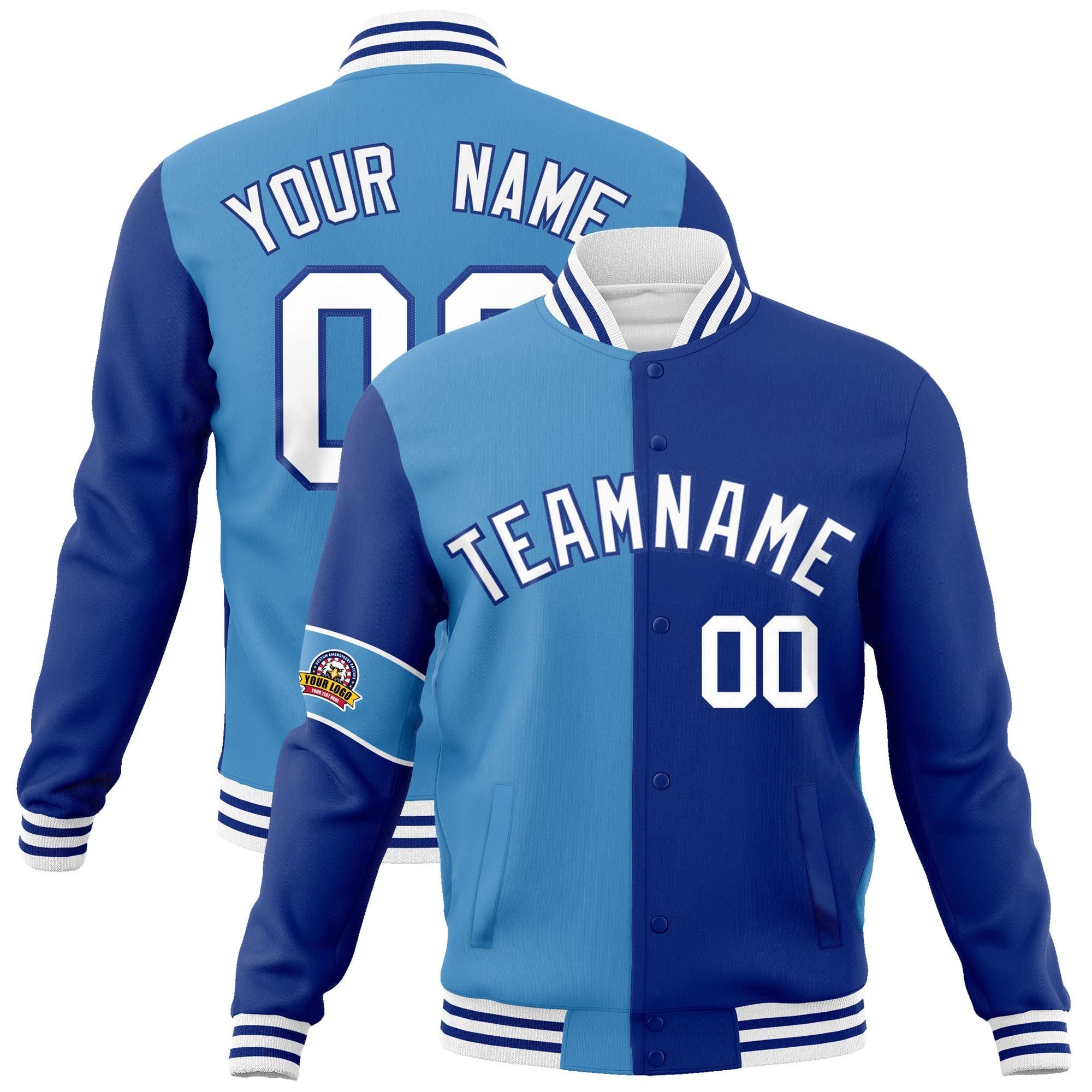 Custom Blue Royal-White Letterman Two Tone Full-Snap Split Fashion Jacket