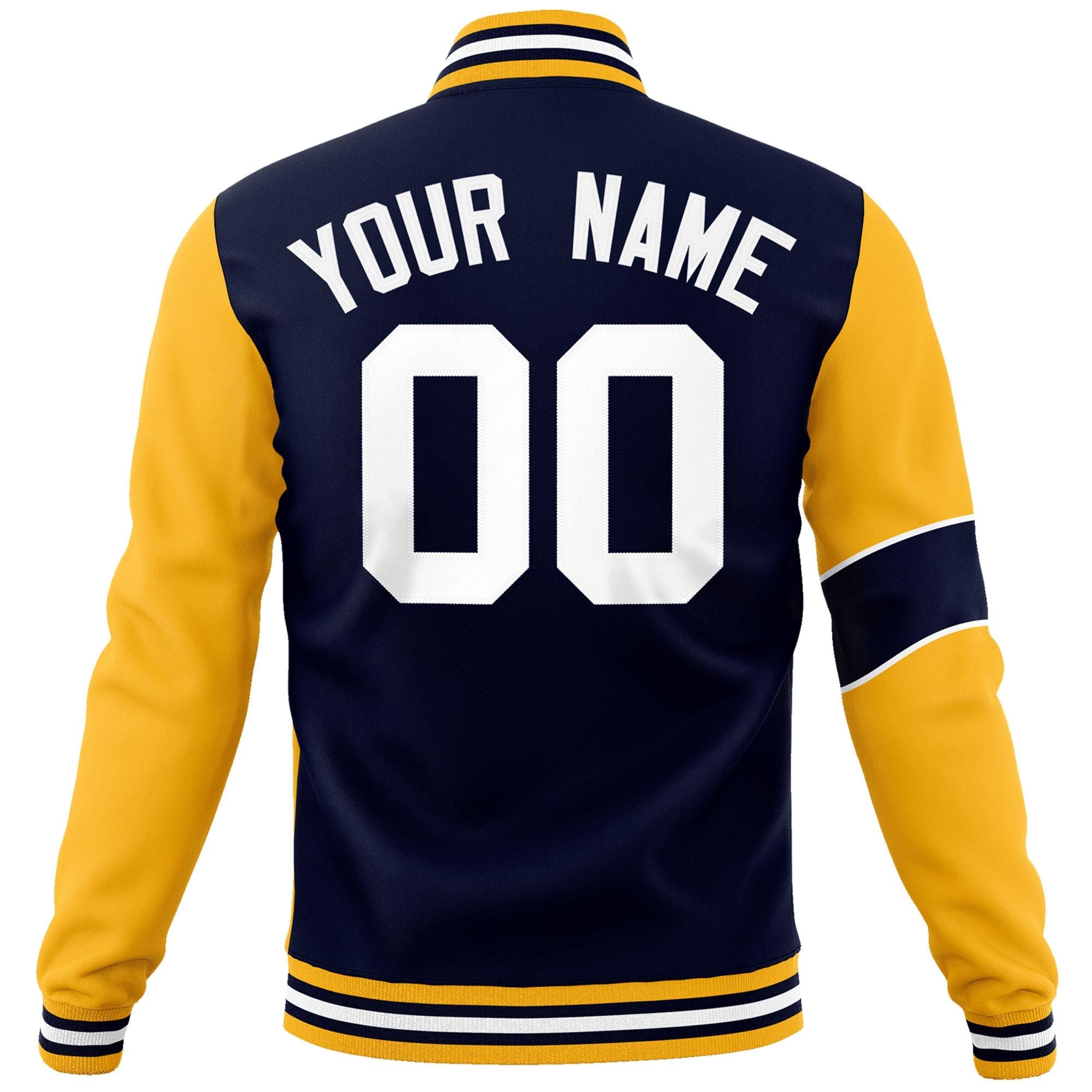 Custom Navy Gold-White Letterman Two Tone Full-Snap Split Fashion Jacket