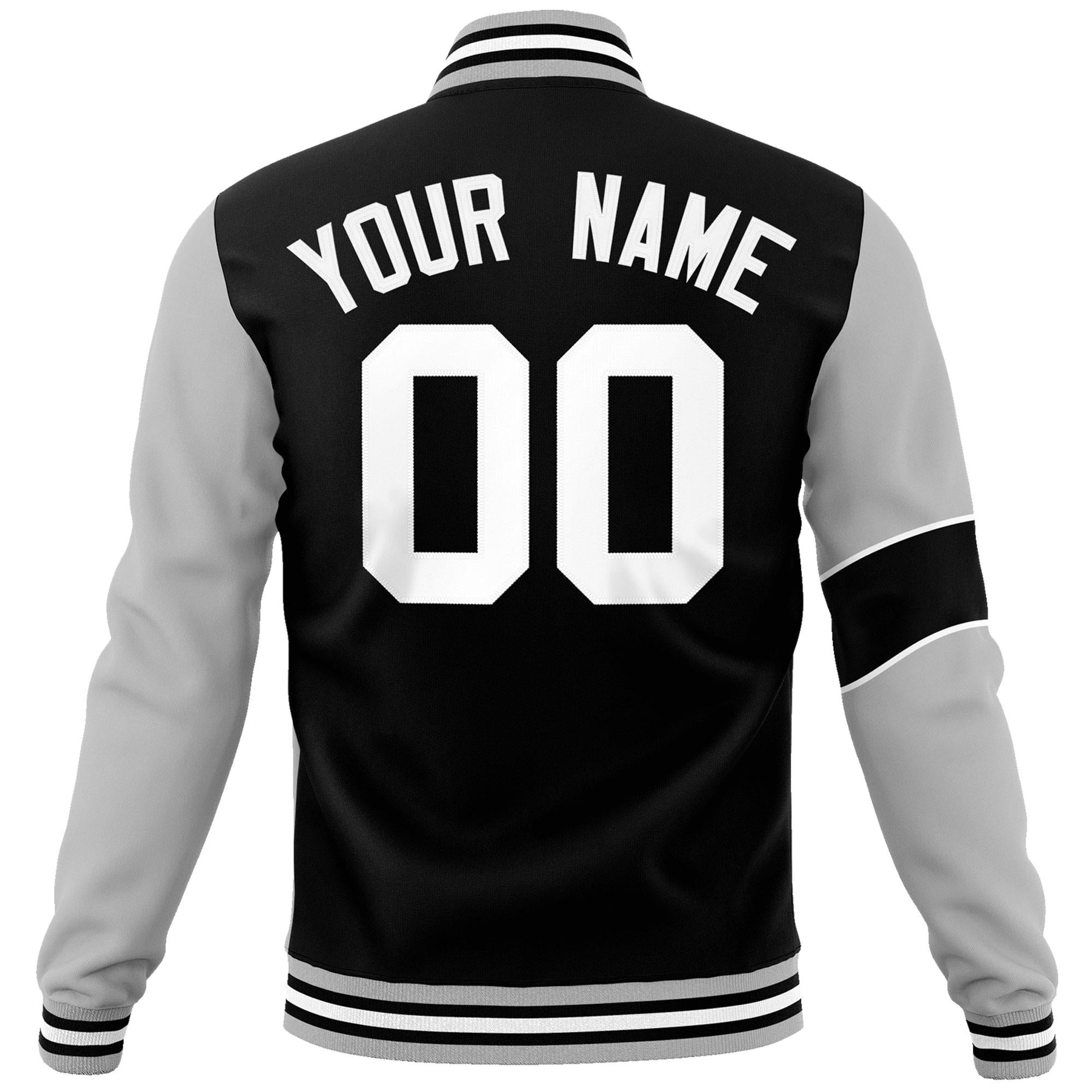 Custom Black Gray-White Letterman Two Tone Full-Snap Split Fashion Jacket