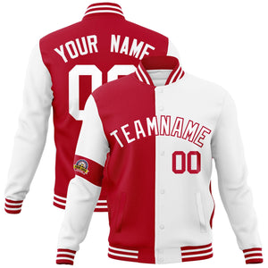 Custom Red White Letterman Two Tone Full-Snap Split Fashion Jacket