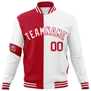 Custom Red White Letterman Two Tone Full-Snap Split Fashion Jacket