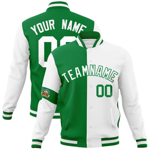 Custom Kelly Green White Letterman Two Tone Full-Snap Split Fashion Jacket