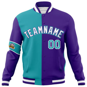 Custom Aqua Purple-White Letterman Two Tone Full-Snap Split Fashion Jacket