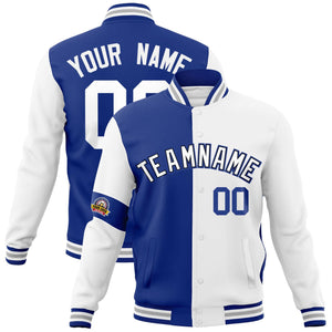 Custom Royal White Letterman Two Tone Full-Snap Split Fashion Jacket