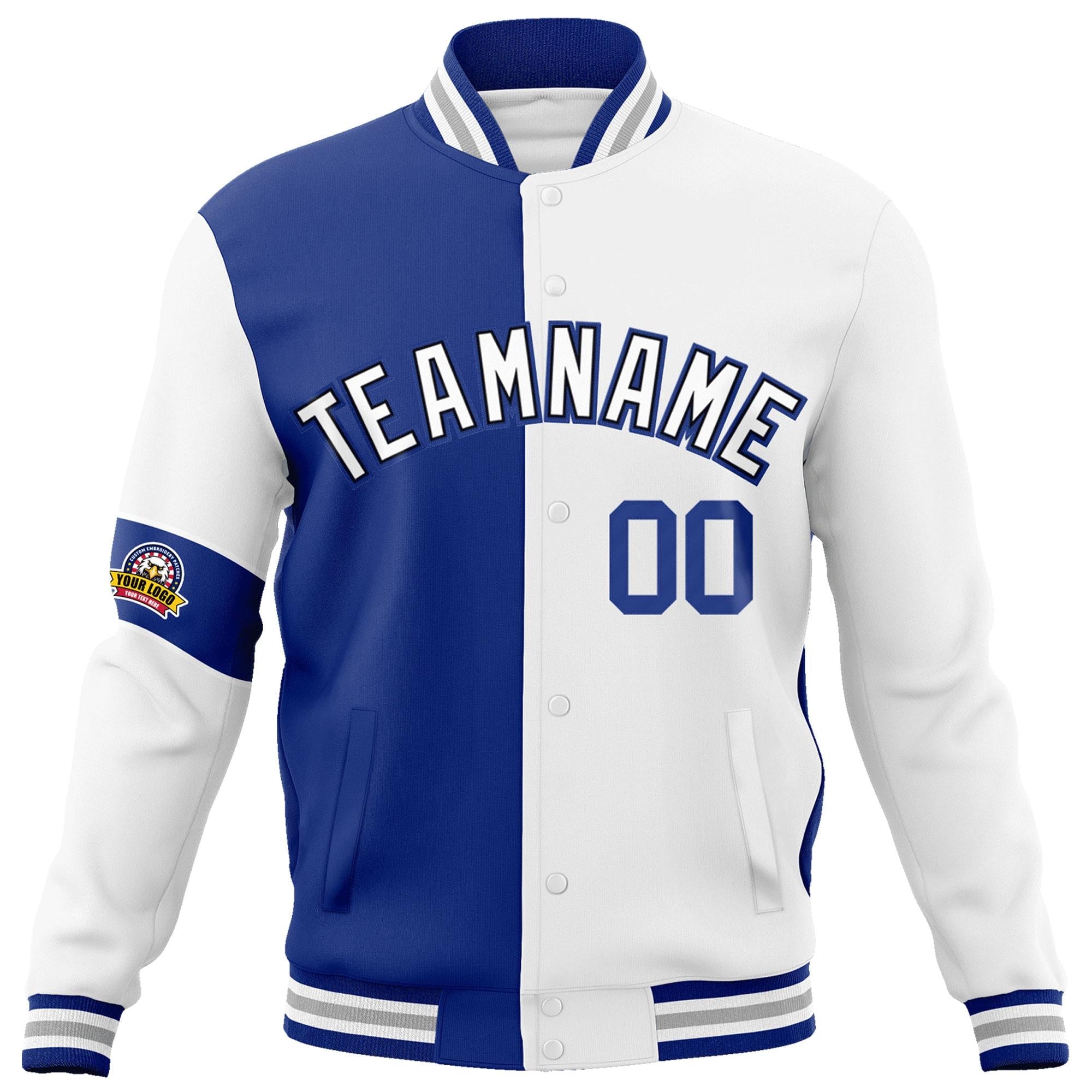 Custom Royal White Letterman Two Tone Full-Snap Split Fashion Jacket