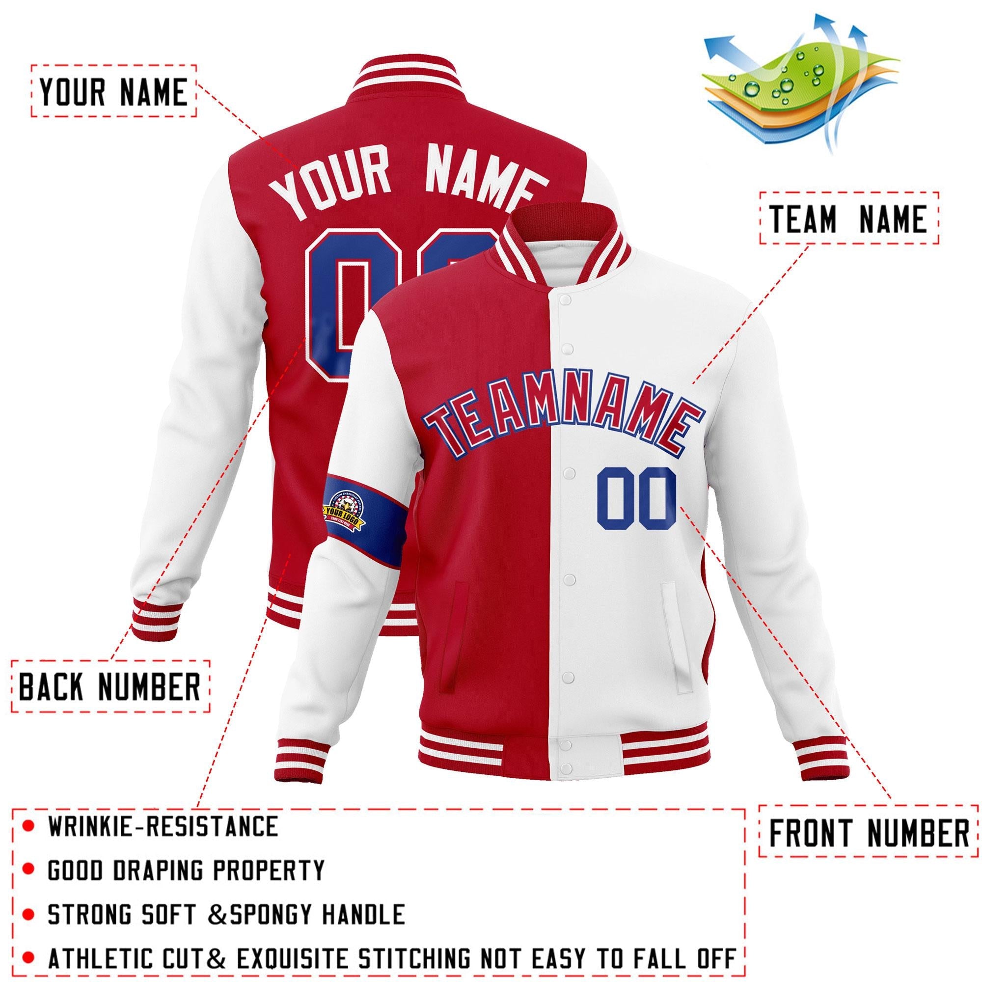 Custom Red White-Royal Letterman Two Tone Full-Snap Split Fashion Jacket