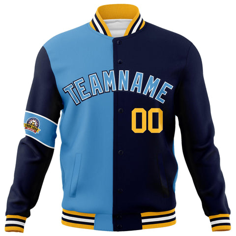 Custom Blue Navy Letterman Two Tone Full-Snap Split Fashion Jacket