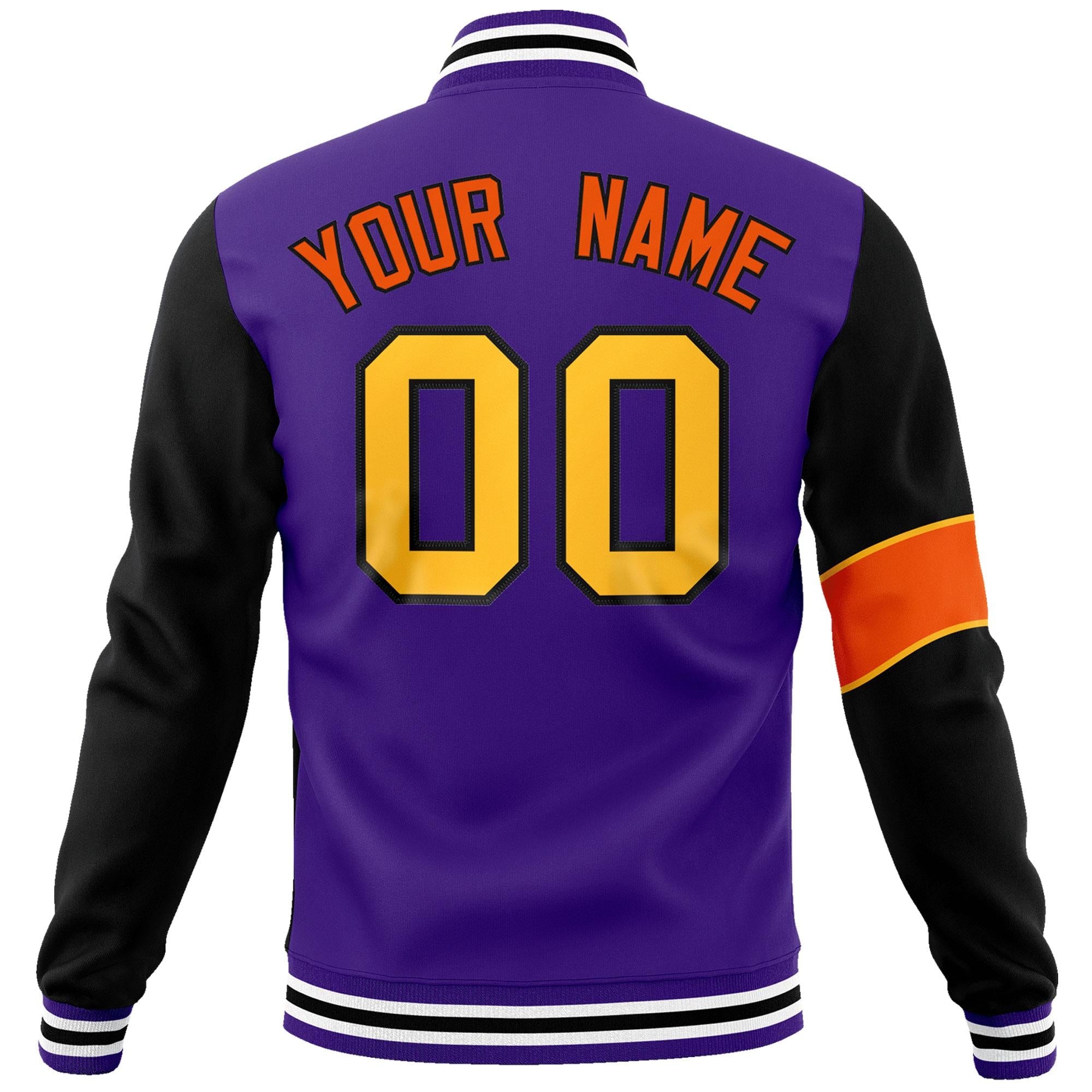 Custom Purple Black-Orange Letterman Two Tone Full-Snap Split Fashion Jacket