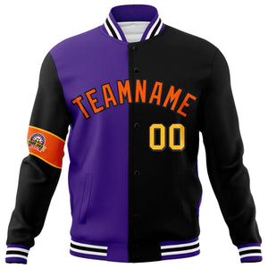 Custom Purple Black-Orange Letterman Two Tone Full-Snap Split Fashion Jacket