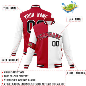 Custom Red White-Black Letterman Two Tone Full-Snap Split Fashion Jacket