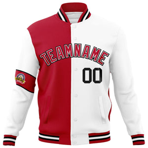 Custom Red White-Black Letterman Two Tone Full-Snap Split Fashion Jacket