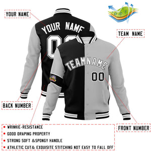 Custom Black Gray-White Letterman Two Tone Full-Snap Split Fashion Jacket