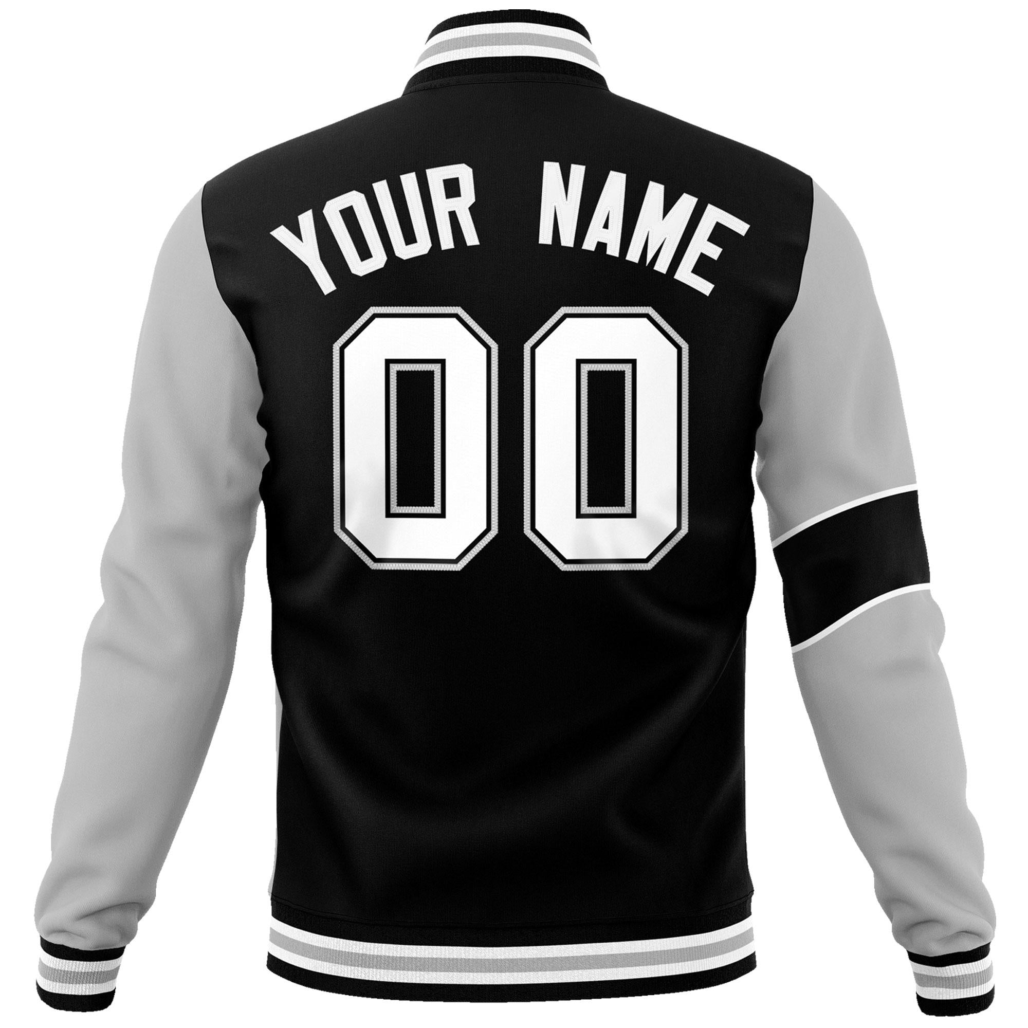 Custom Black Gray-White Letterman Two Tone Full-Snap Split Fashion Jacket