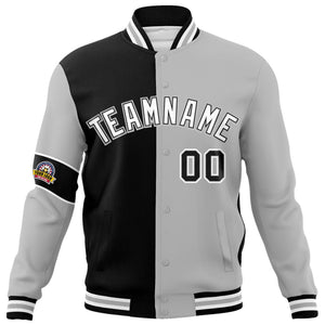 Custom Black Gray-White Letterman Two Tone Full-Snap Split Fashion Jacket