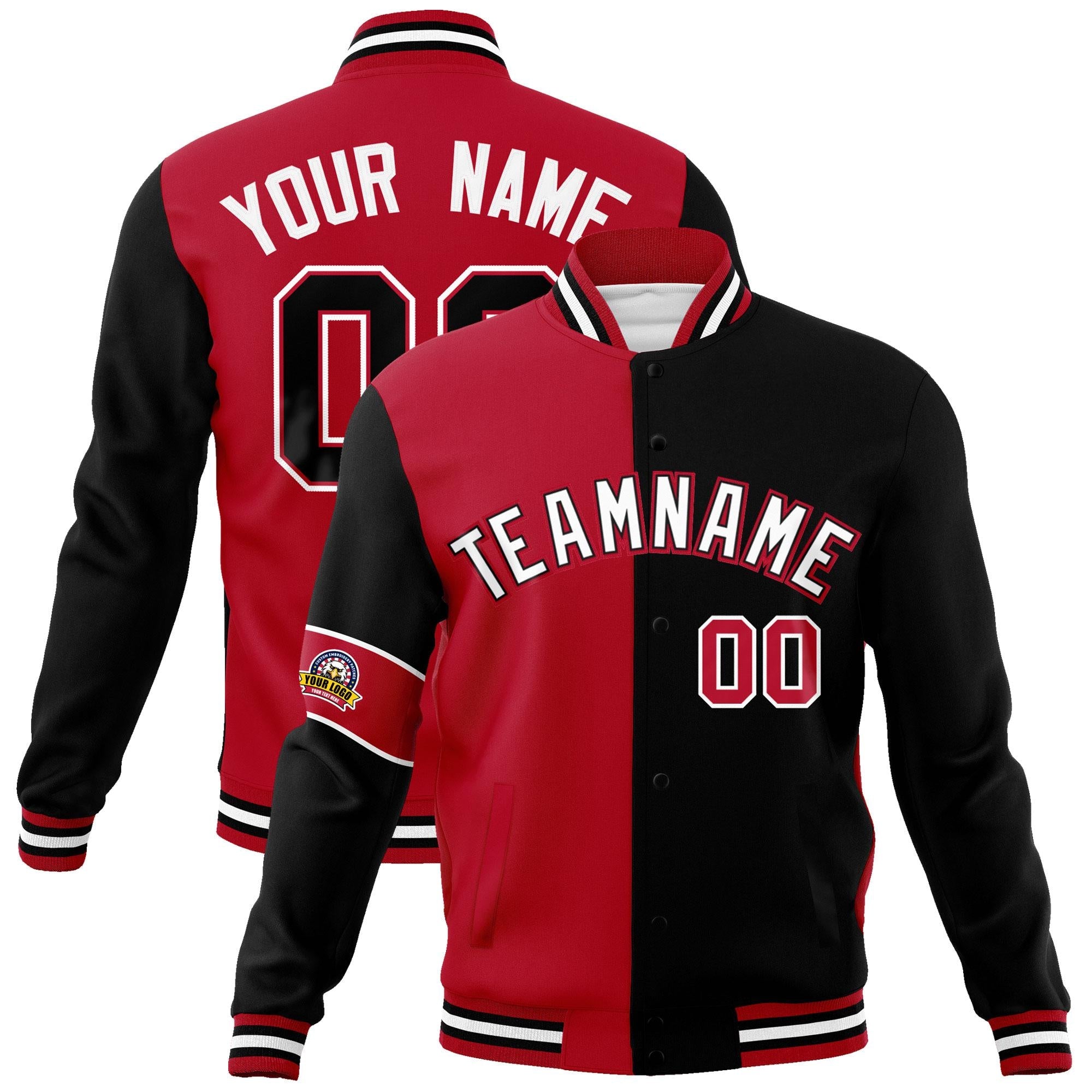 Custom Red Black-White Letterman Two Tone Full-Snap Split Fashion Jacket