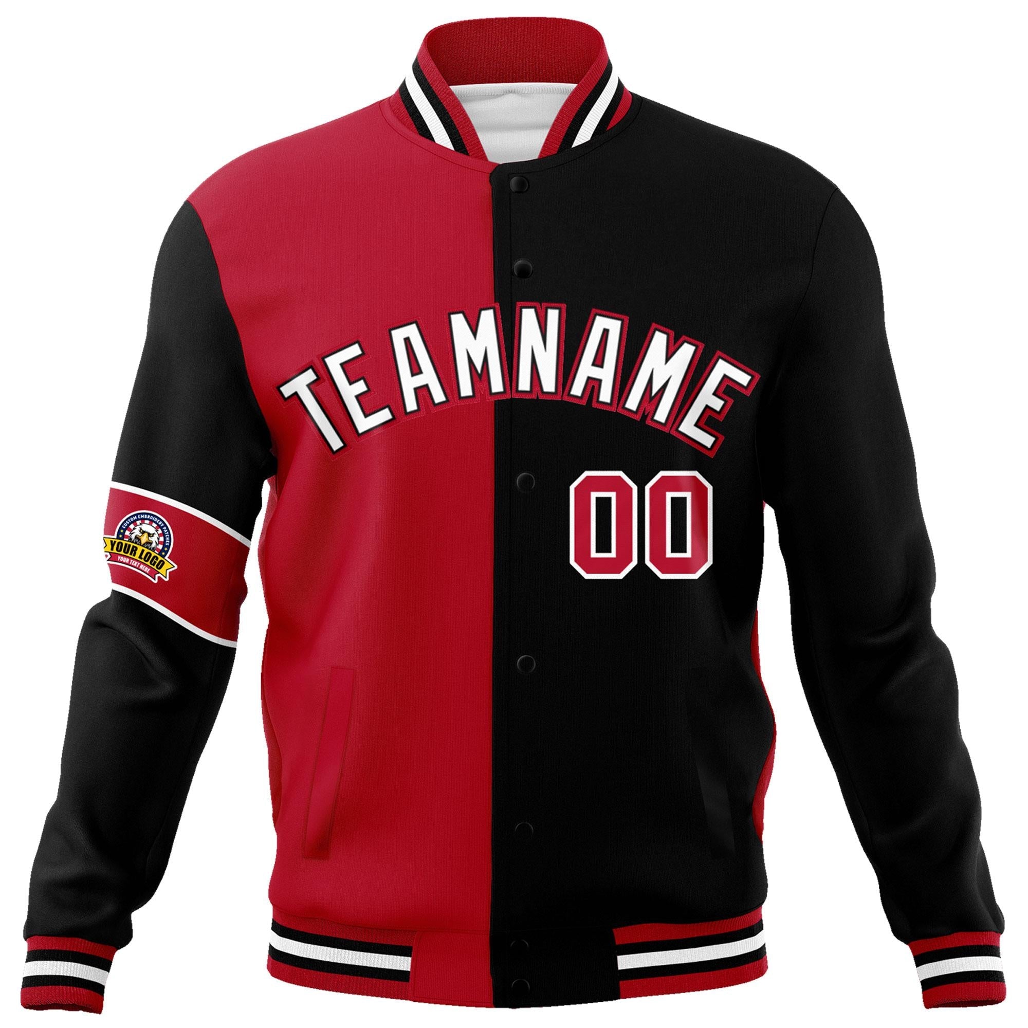 Custom Red Black-White Letterman Two Tone Full-Snap Split Fashion Jacket