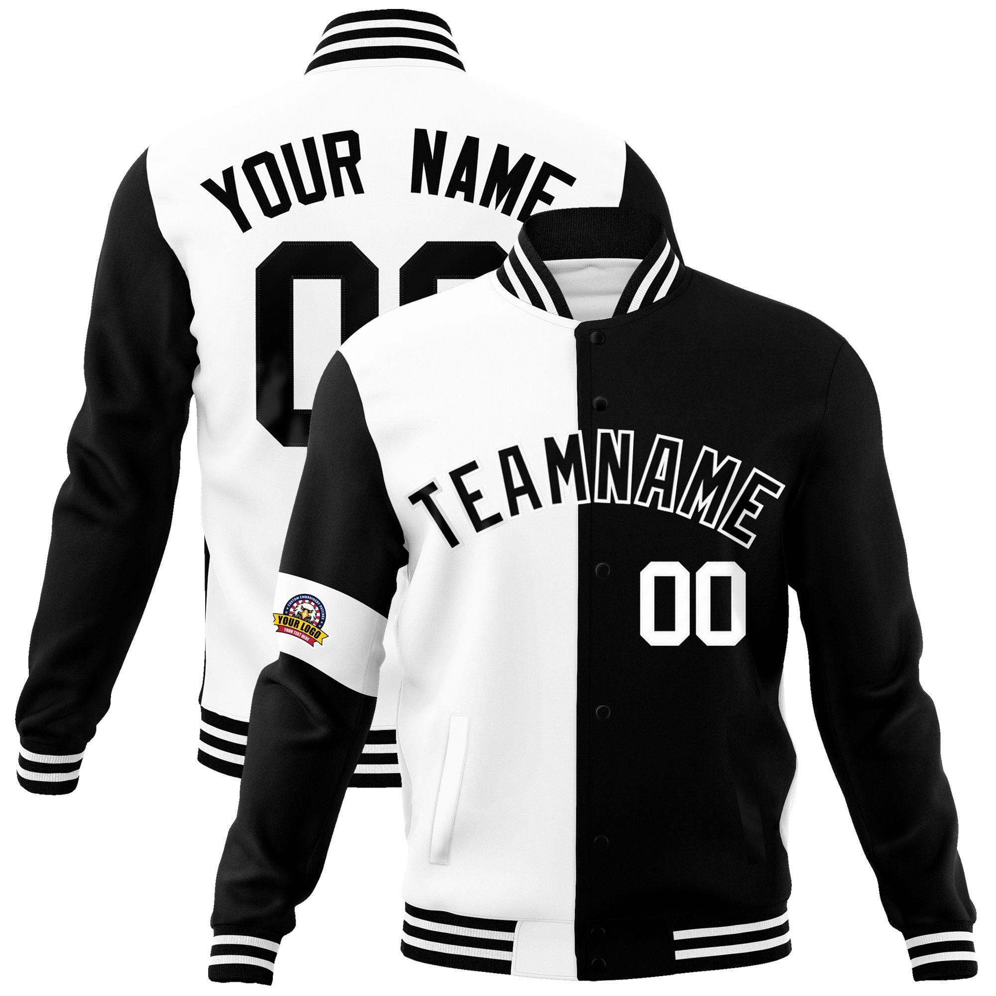 Custom White Black Letterman Two Tone Full-Snap Split Fashion Jacket