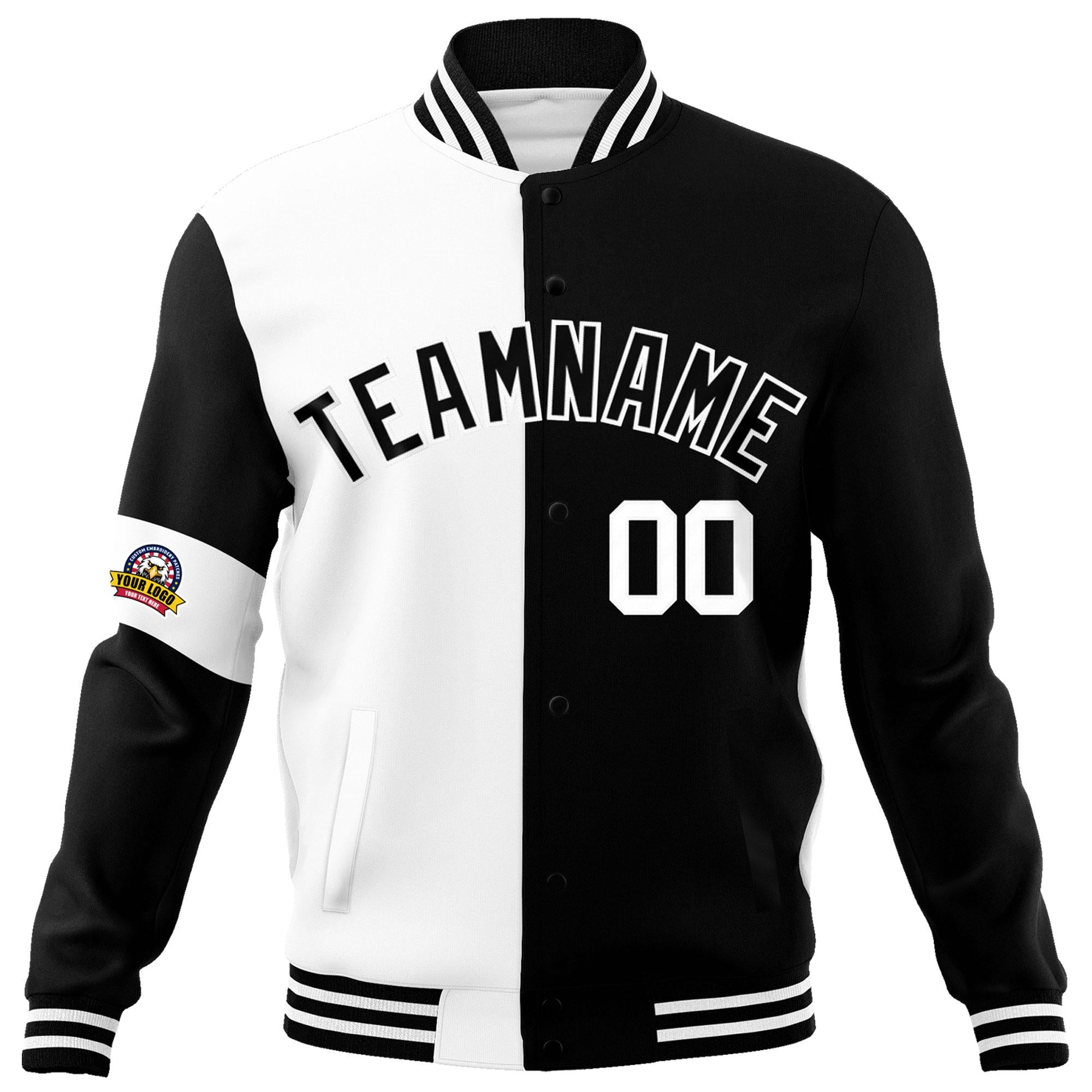 Custom White Black Letterman Two Tone Full-Snap Split Fashion Jacket