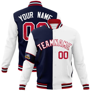 Custom Navy White-Red Letterman Two Tone Full-Snap Split Fashion Jacket