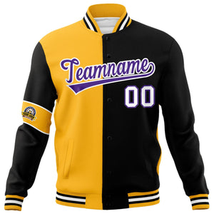 Custom Gold Black-Purple Letterman Two Tone Full-Snap Split Fashion Jacket