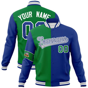 Custom Kelly Green Royal-Gray Letterman Two Tone Full-Snap Split Fashion Jacket