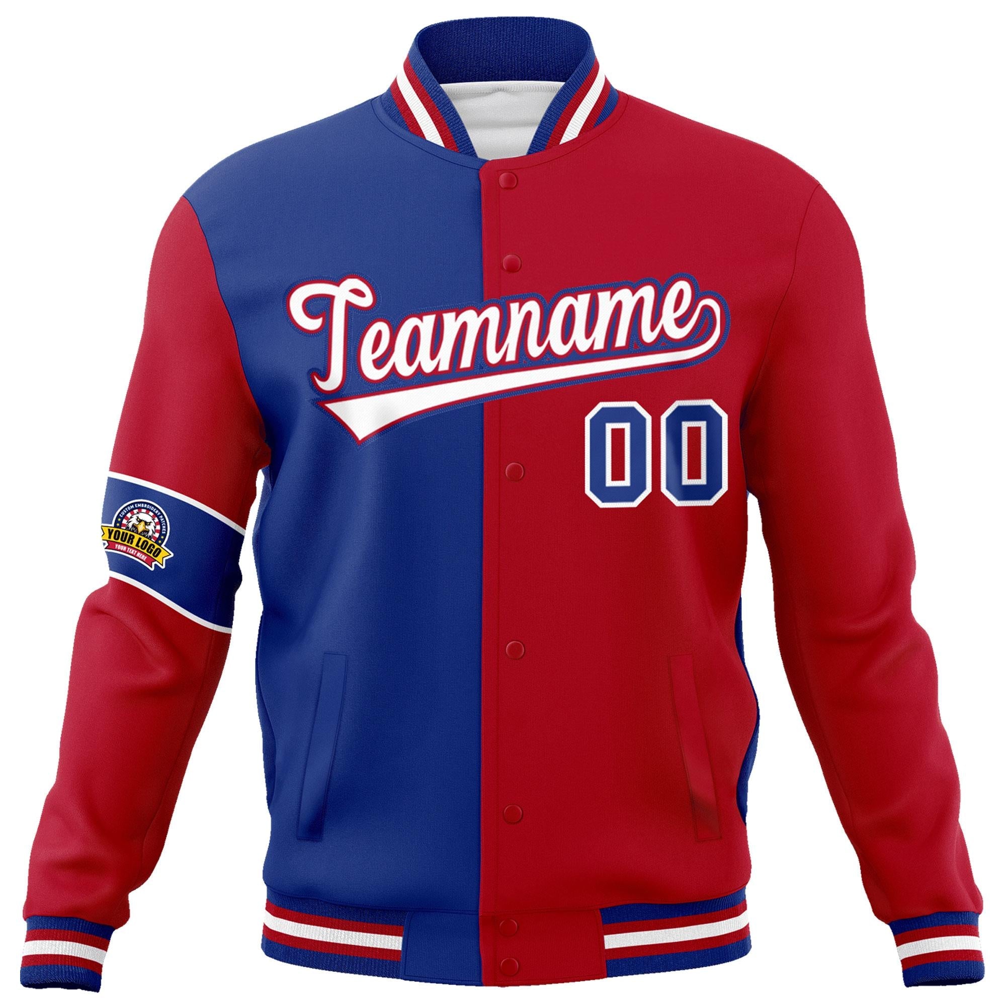 Custom Royal Red-White Letterman Two Tone Full-Snap Split Fashion Jacket