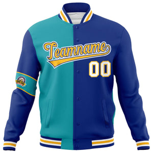 Custom Aqua Royal-Gold Letterman Two Tone Full-Snap Split Fashion Jacket