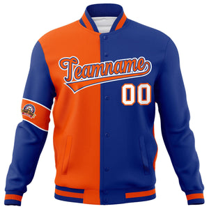 Custom Orange Royal-White Letterman Two Tone Full-Snap Split Fashion Jacket