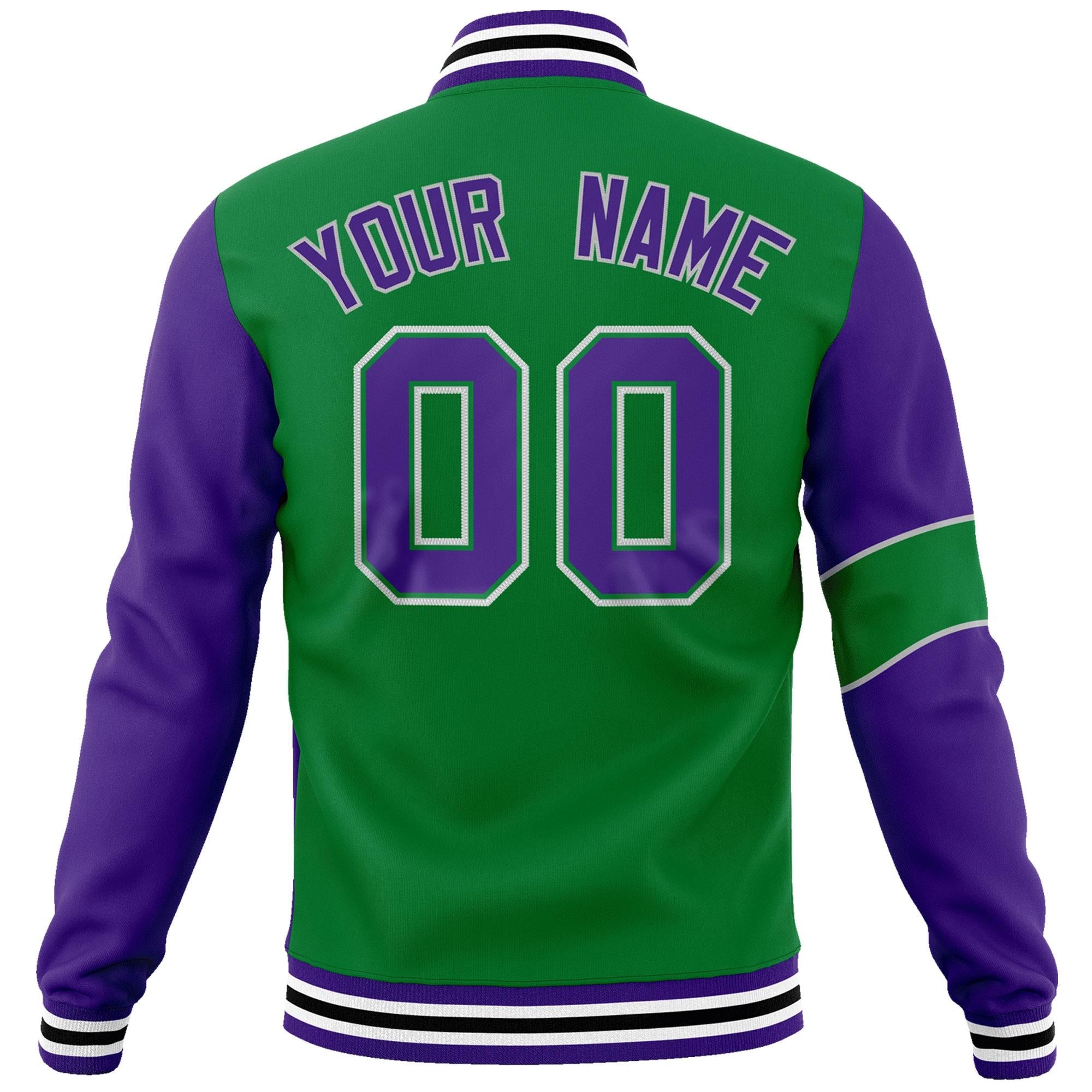 Custom Kelly Green Purple-Gray Letterman Two Tone Full-Snap Split Fashion Jacket