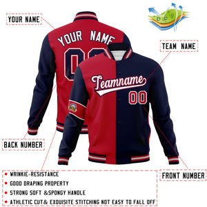 Custom Red Navy-White Letterman Two Tone Full-Snap Split Fashion Jacket