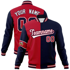 Custom Red Navy-White Letterman Two Tone Full-Snap Split Fashion Jacket