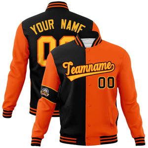 Custom Black Orange-Gold Letterman Two Tone Full-Snap Split Fashion Jacket