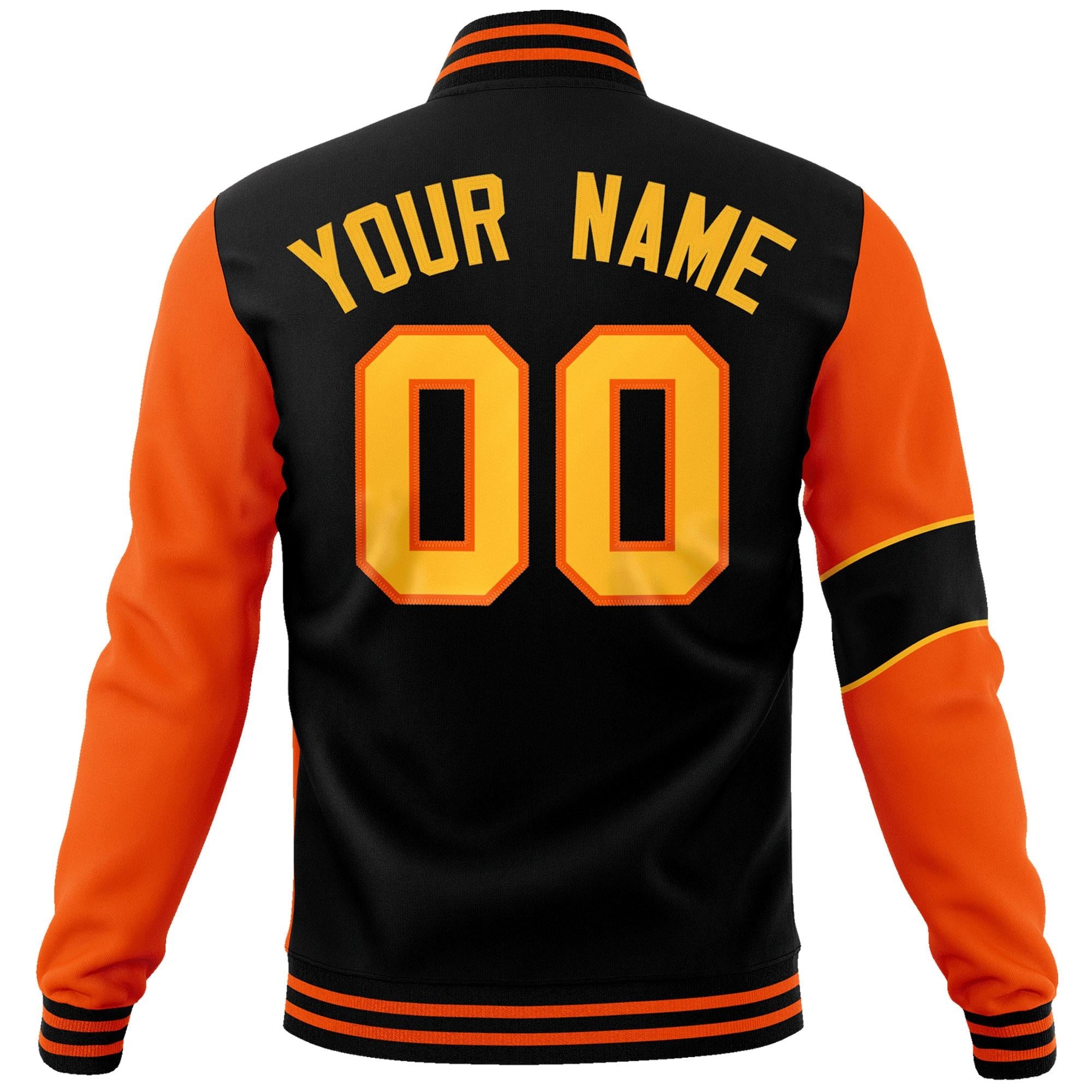 Custom Black Orange-Gold Letterman Two Tone Full-Snap Split Fashion Jacket