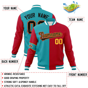 Custom Aqua Red-Black Letterman Two Tone Full-Snap Split Fashion Jacket