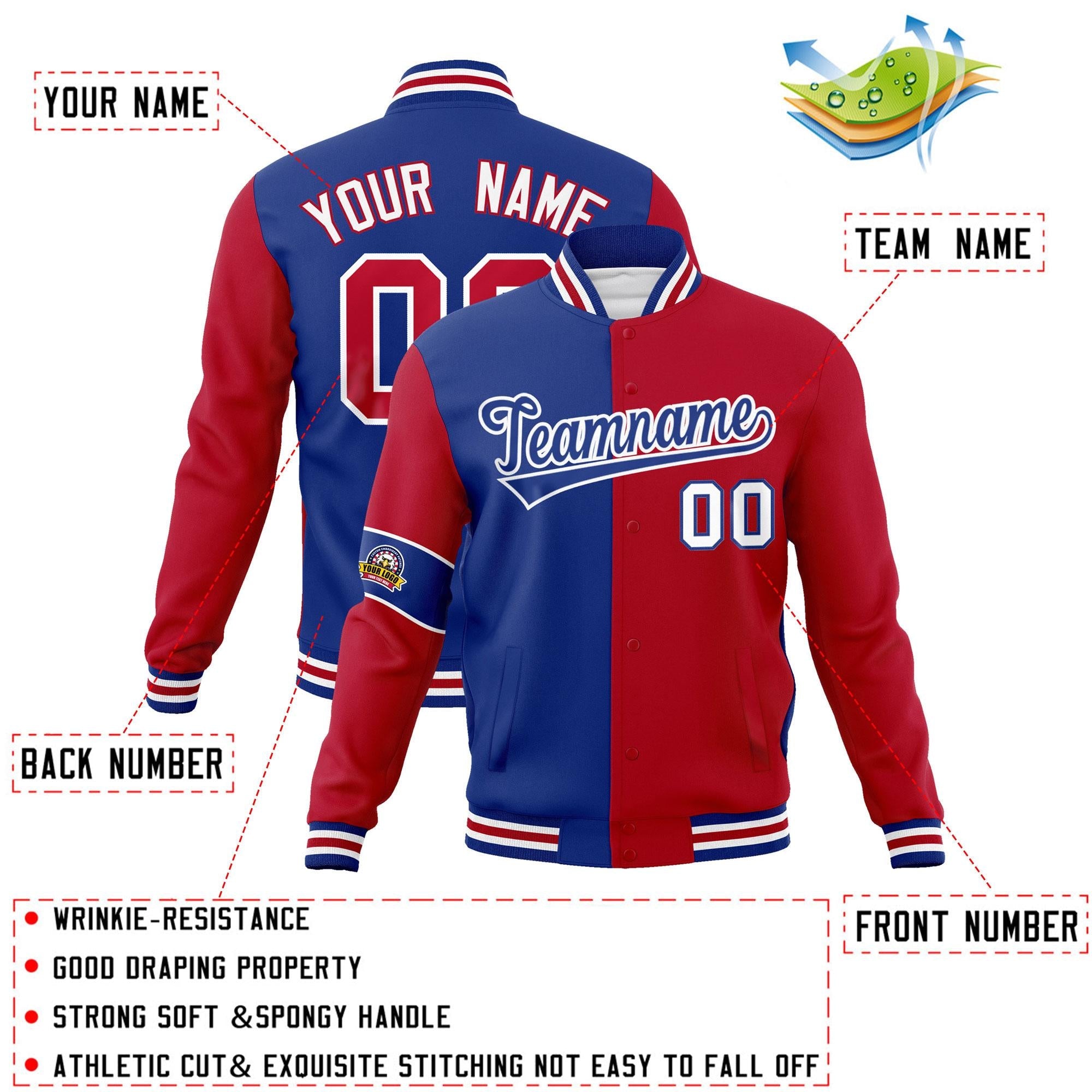 Custom Royal Red-White Letterman Two Tone Full-Snap Split Fashion Jacket