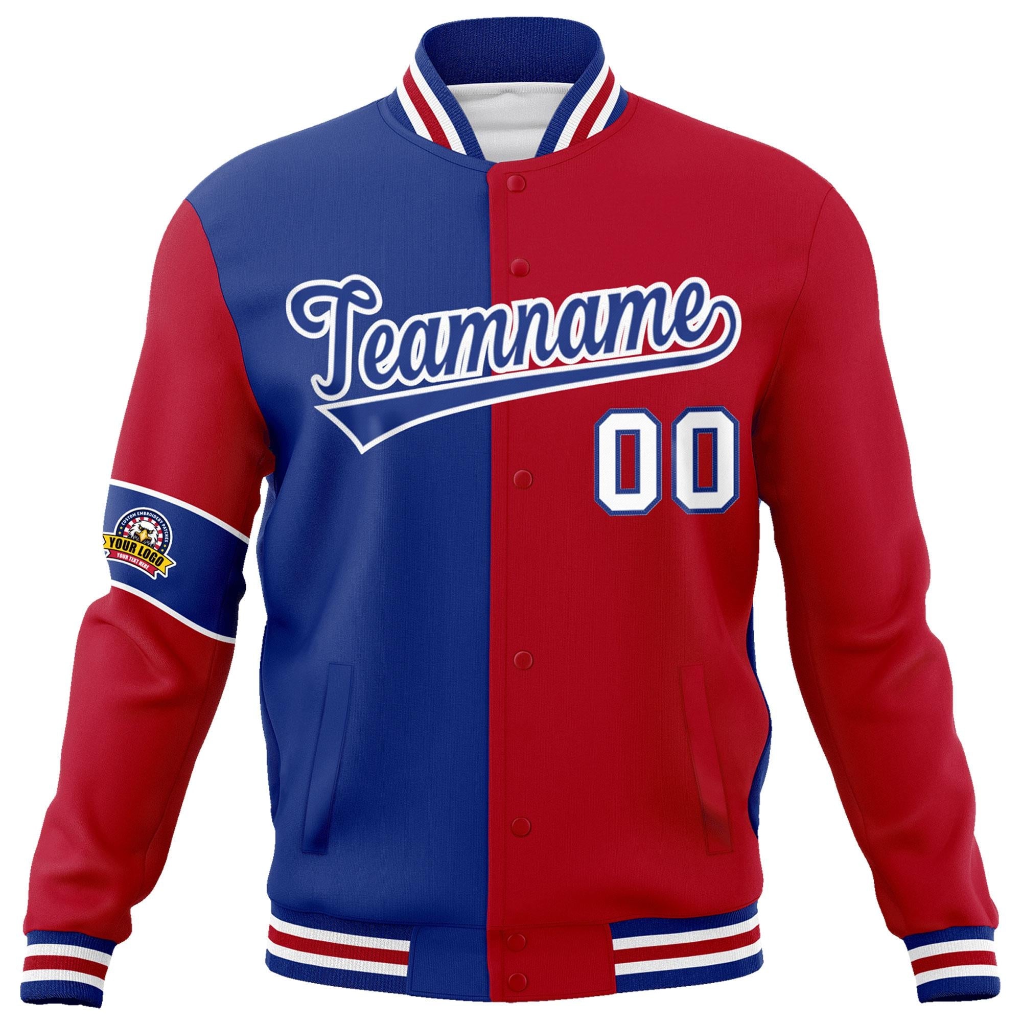 Custom Royal Red-White Letterman Two Tone Full-Snap Split Fashion Jacket