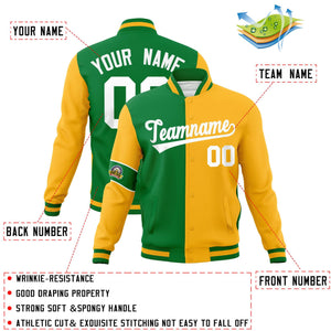 Custom Kelly Green Gold-White Letterman Two Tone Full-Snap Split Fashion Jacket