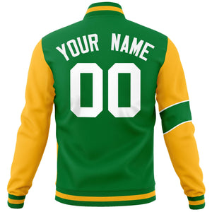 Custom Kelly Green Gold-White Letterman Two Tone Full-Snap Split Fashion Jacket